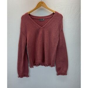 Anthropologie Sweater M Mauve  Joy Fringe V-Neck Wool & Alpaca Blend‎ Soft Boho